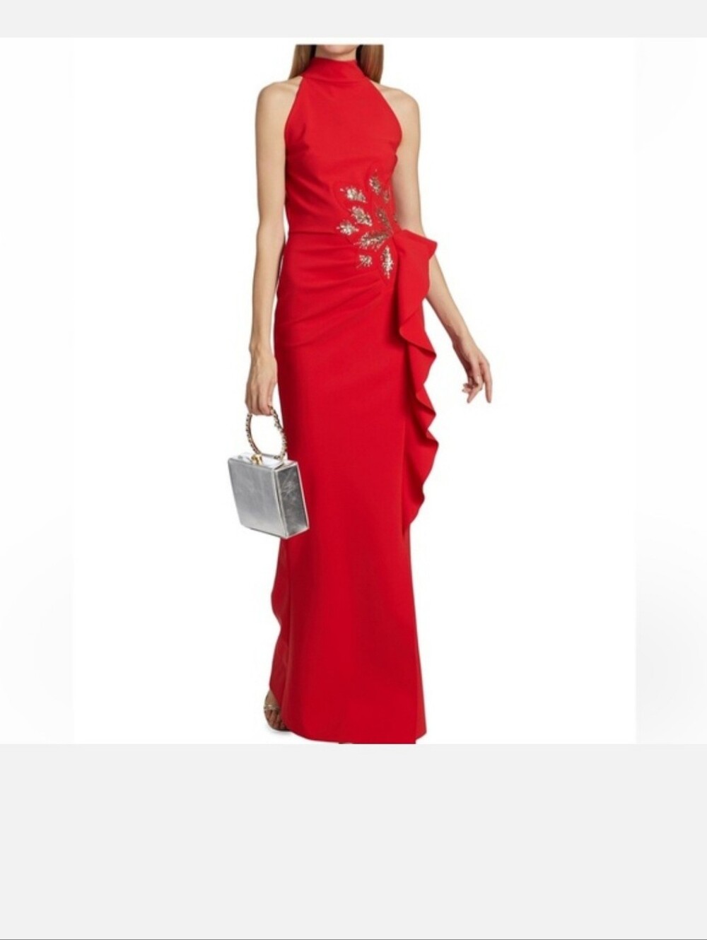 Chiara Boni La Petite Robe Red Halter Maxi Dress with Sequin Accent